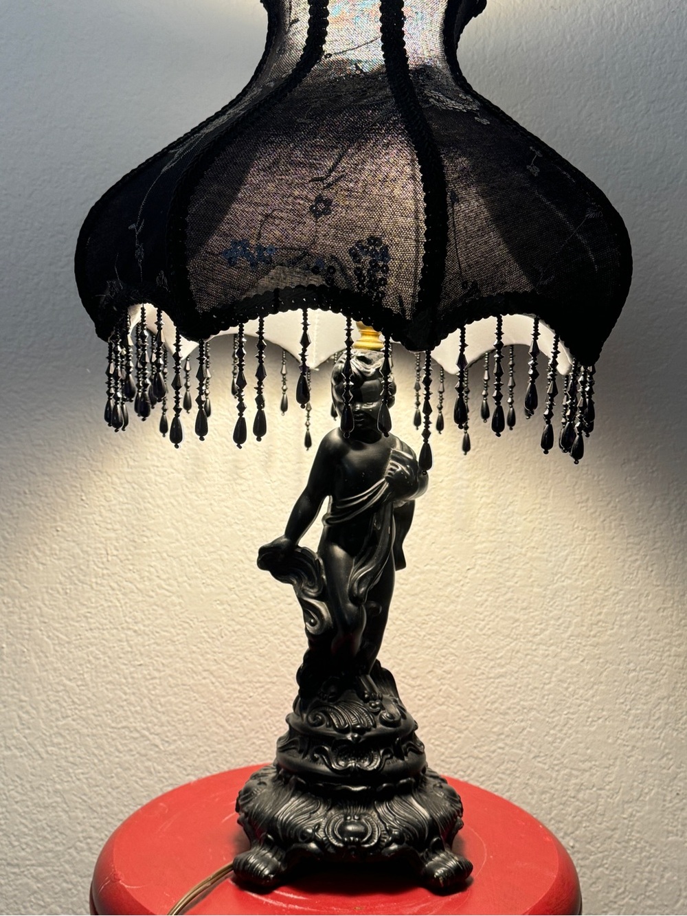 Vintage Table Rococo 13.5" Brass Cherub Statue Lamp Total 24" Tall - Picture 2 of 16